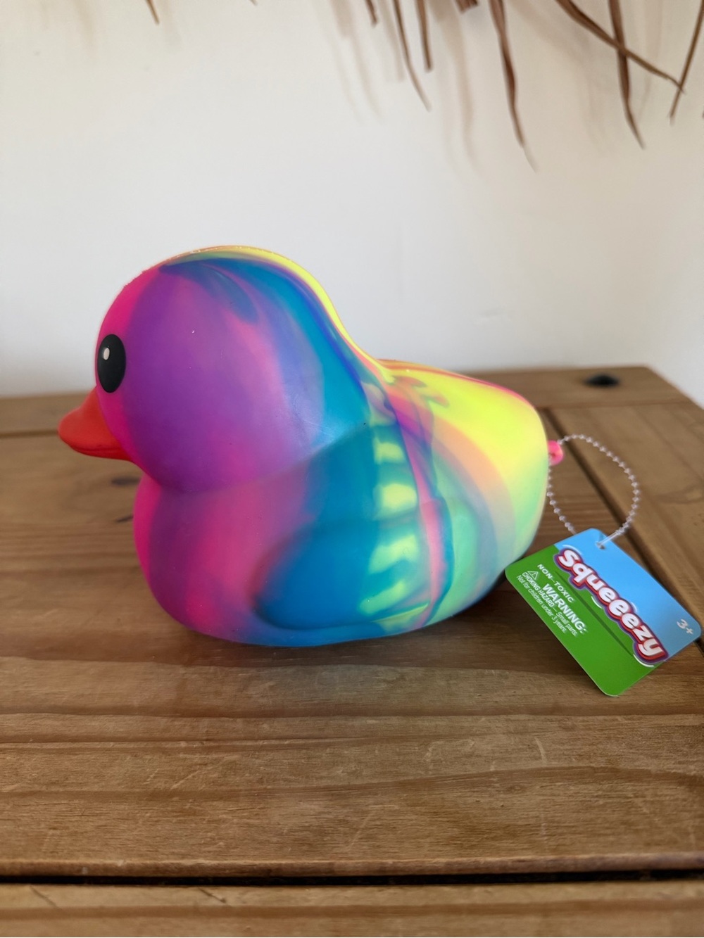 Authentic Squeeezy Rainbow Tie-Dye Rubber Duck with Tag Attached